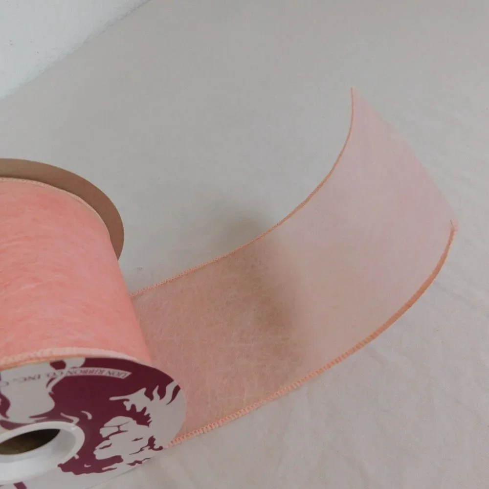 Peach MW Vista Lion Ribbon Sheer Wired 3-15/16